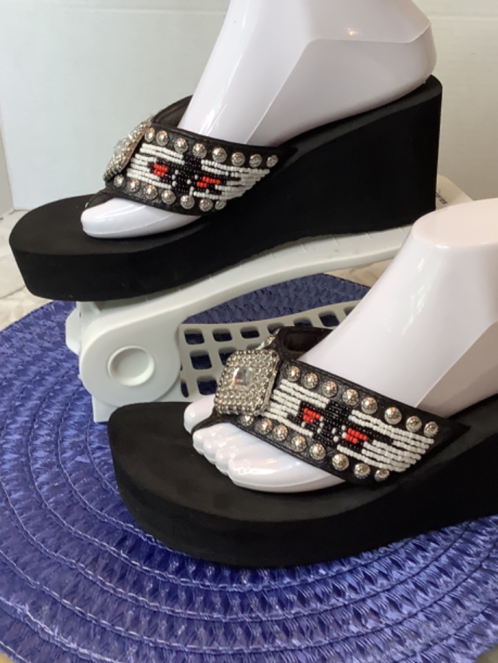 EUC Gracie western platform sandals flip flops black silver bling - Picture 3 of 12